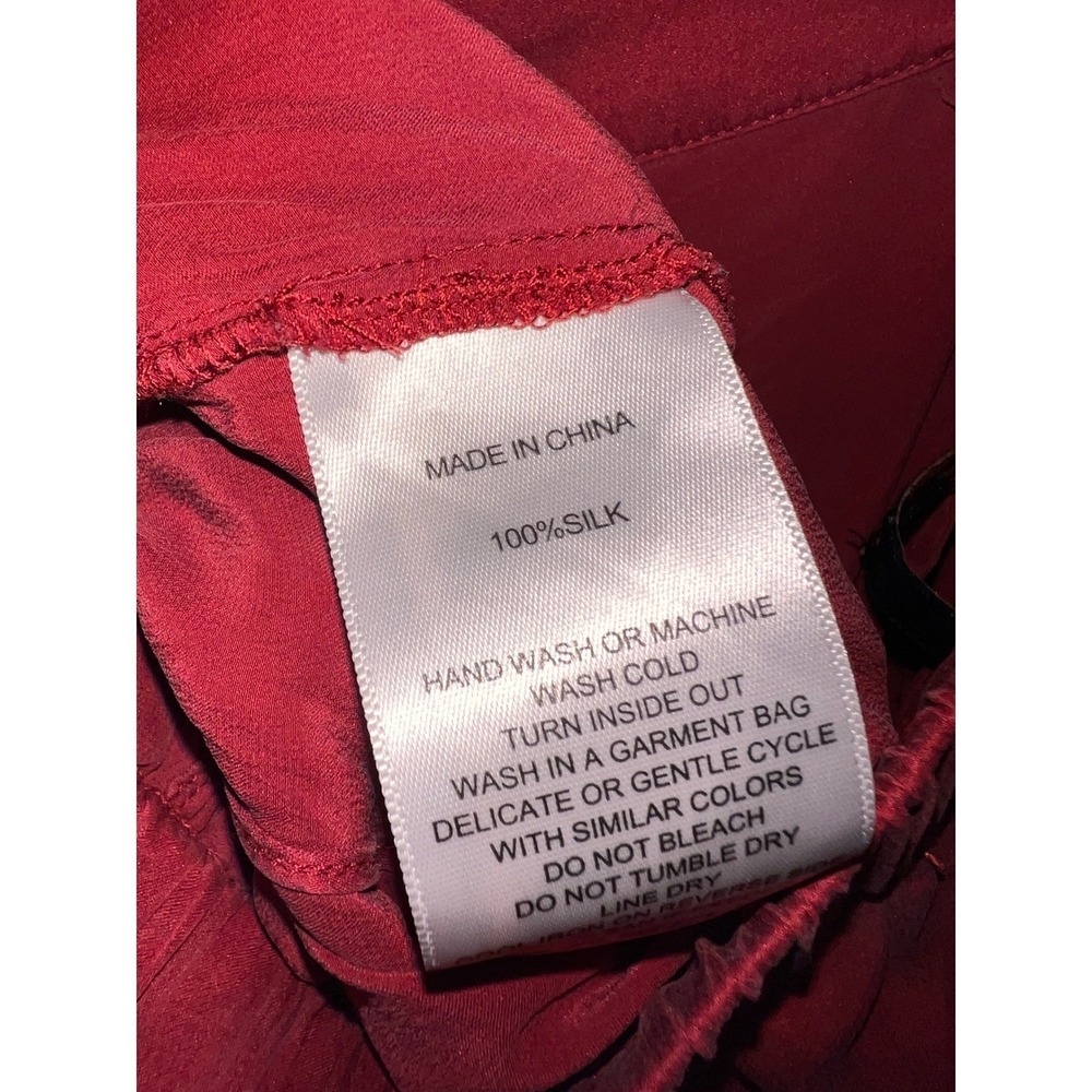 Quince 100% Silk Pajama Set Cropped Top Washable Wide Leg Pant Lounge Red Medium - Picture 9 of 10